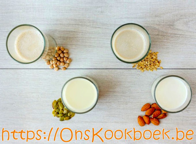 4x plantaardige melk: kikkererwtenmelk, havermelk, pompoenpittenmelk, amandelmelk